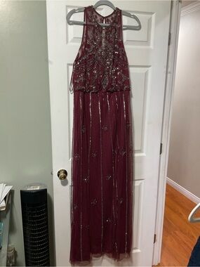 Embellished Burgundy Beaded Maxi Dress